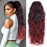 Fashion Icon Curly Wavy Ponytail Extension Clip In Wave Real Hair Black Ponytail Drawstring Clip On Extensions Hair Body Thick Weave Fake Pony tails Synthetic Hairpiece for Women 26 Inch