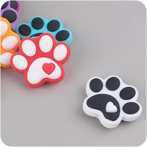 Miniatura 7 de Decoendiy 20 cuentas focales de silicona, lindas cuentas de pata de gato y perro, cuentas planas en forma de dibujos animados, cuentas de animales