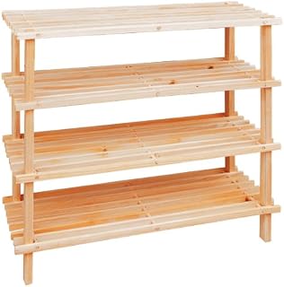 Premier Housewares 4-Tier Slatted Wooden Shoe Rack - Beige, 26 x 74 x 60 centimeters