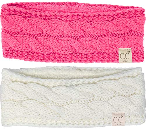 Funky Junque HWK-2-S25.S80 Kids Headwrap 2-Pack: Ivory & Candy Pink