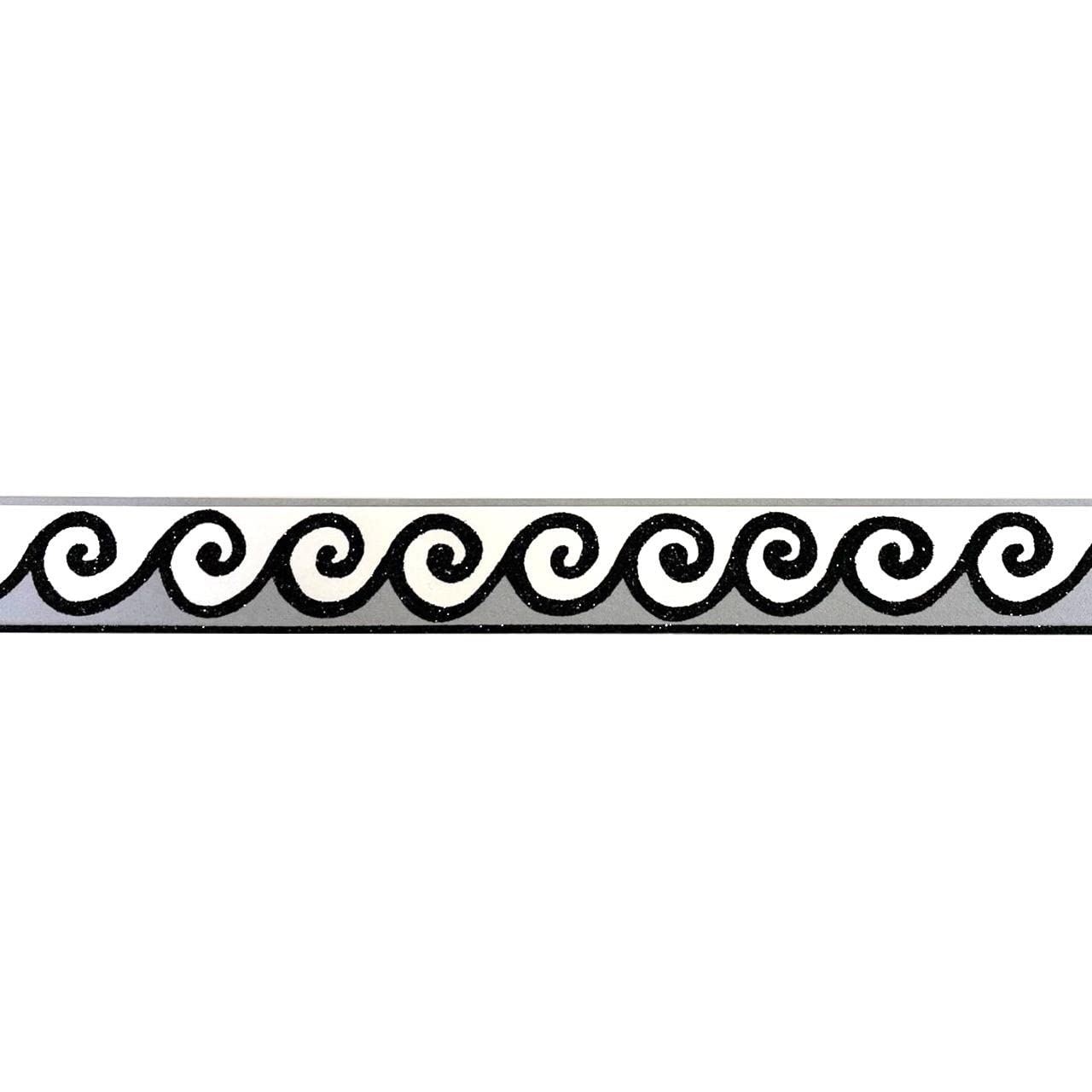 Yöl Grey,White Glitter Swirl Wallpaper Border - Black Grey White Textured Embossed Modern Contemporary Waves