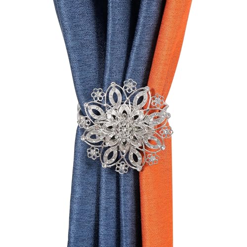 Image of PINKPARI (Label) Magnetic Creative Diamond Curtain Tiebacks, 2 Pcs. Spring Tie Back, Decorative for Home, Office, Hotel (Silver Platinium Diamond, 399)