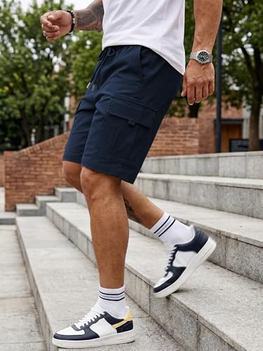 Image of JMIERR Men's Casual Stretch Cargo Shorts | Drawstring Elastic Waist, Multi Pockets, Summer Work Short, Classic