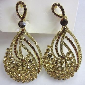 Office Product Le Neon Fashion Large Rhinestone Dangle Chandelier Earrings Goldtone E006 Book