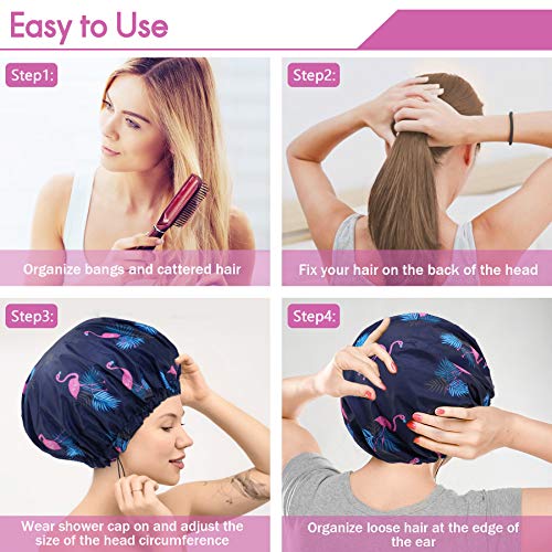 2 packs douchekap, extra grote en verstelbare en dubbellaagse waterdichte haarkap voor vrouwen, waterdichte buitenkant… - Image 4