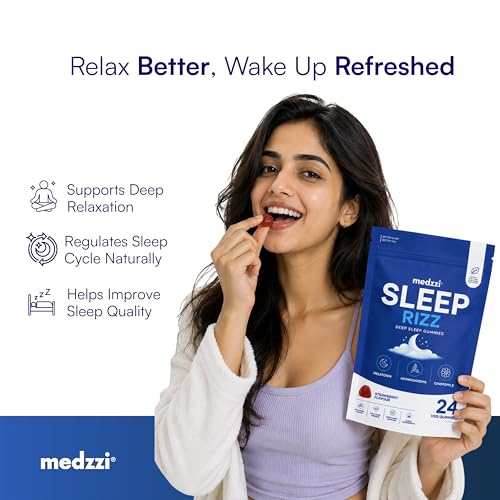 Image of Sleep Gummies with Melatonin, Ashwagandha & Chamomile | Promotes Deep Sleep, Reduces Stress & Calms Mind | Strawberry Flavour | 24 Veg Gummies