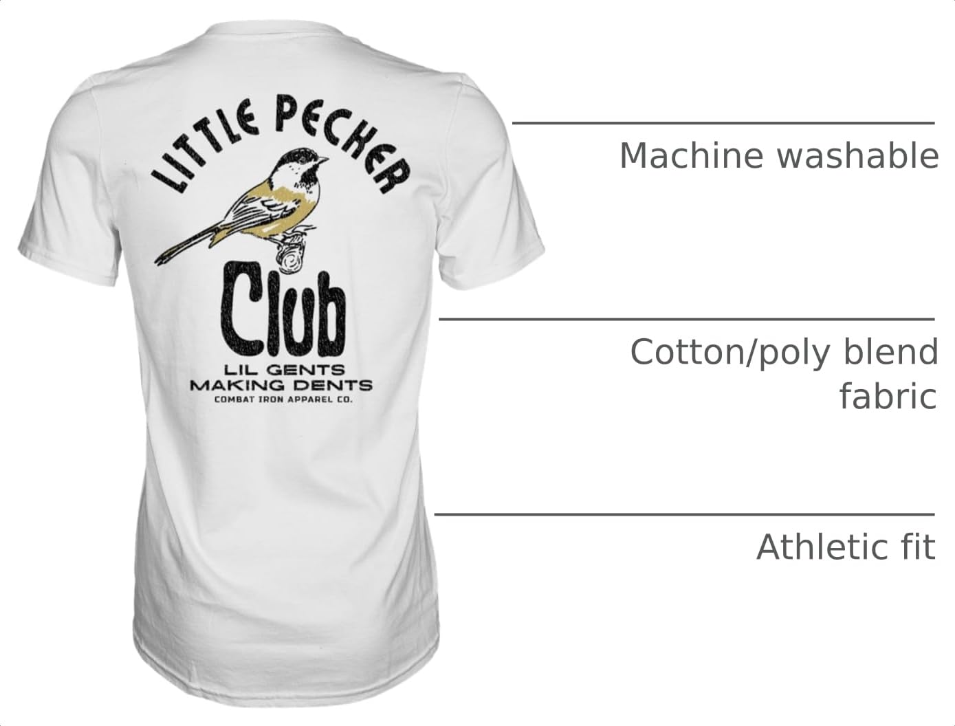 Combat Iron Mens Graphic T-Shirt - Little Pecker Club | Soft cotton-poly blend athletic tapered fit. Tagless neck. No-sag collar. Pre-shrunk. Veteran-owned. Made in USA. product thumbnail 6