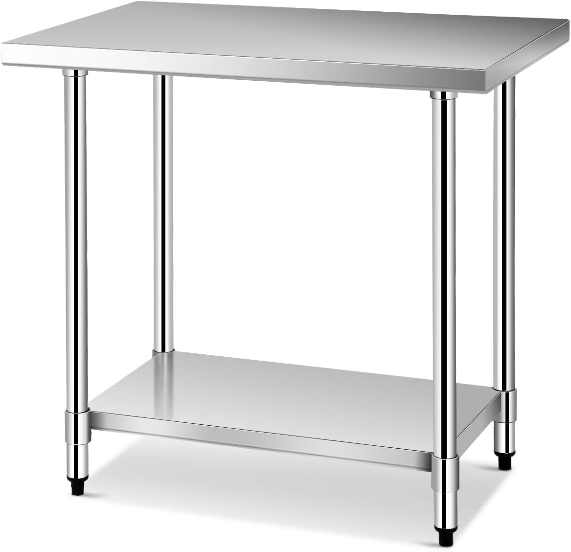 GOPLUS Mesa de Trabajo de Cocina de Acero Inoxidable con 2 Estantes, Mesa de Trabajo Profesional para Cocina y Operaciones Industriales (91.5 x 61 x 90 CM)
