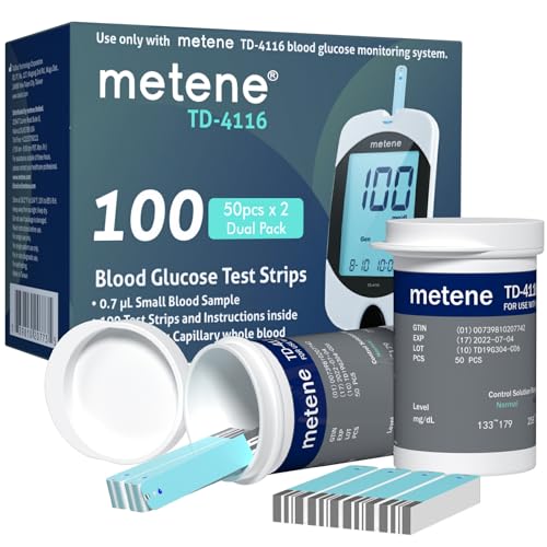 Metene TD-4116 Blood Glucose Test Strips, 100 Count Blood Sugar Test Strips for Diabetes, Use with metene TD-4116 Blood Glucose Monitoring System Only