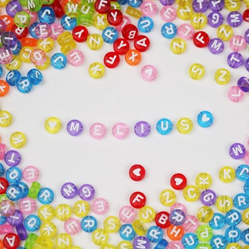 Image of Melius Acrylic Clear Color Letter Beads, 4x7mm, 1450 Pcs | Transparent Colorful Round Alphabet and Heart Beads, 28 Grid Box, For Jewelry Making, DIY Bracelets, Necklaces, Key Chains