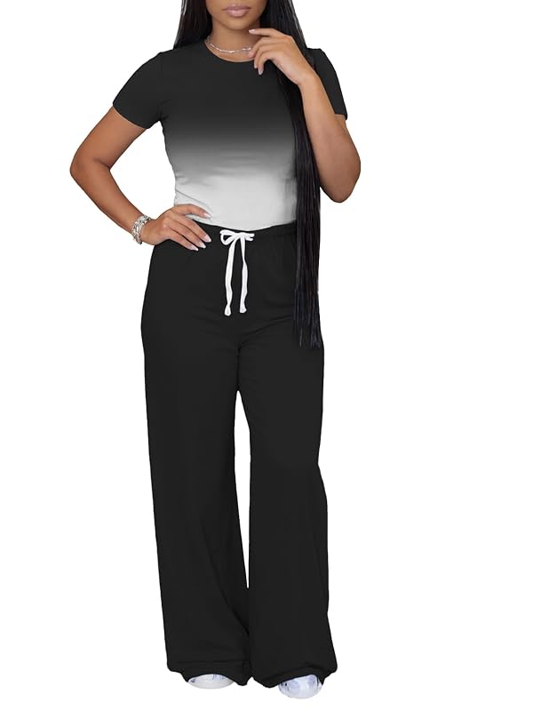 Ulovmi Womens 2 Piece Outfits Short Sleeve Pants Tracksuit Black White XL by Ulovmi - Used condition - Image 5