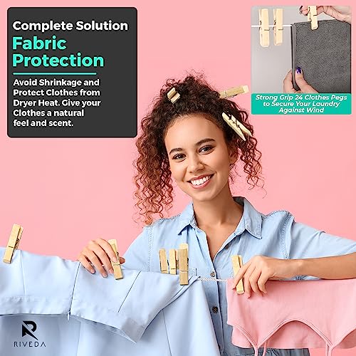 Riveda DC-100 Retractable Double Clothesline With 24 Clothes Pins - Heavy Duty Clothes Line Indoor & Outdoor Laundry Line thumb #5