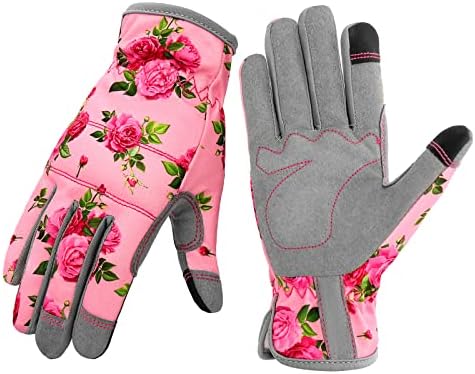YRTSH Leather Gardening Gloves for Women, Flexible Breathable Garden Gloves,Thorn Proof Working Gloves Touch Screen Gardening Gifts - Medium Pink