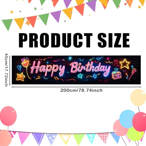 Image of Nuxovilar Birthday Neon Theme Banner 17.72x78.74 Inches Polyester