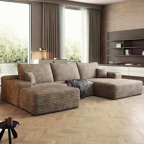 Image of 96 inch Sectional Couches for Living Room Cloud Couch Sofa with L-Shape Upholstered Boneless Couchs Modern Modular Sectional Couch with Chaise