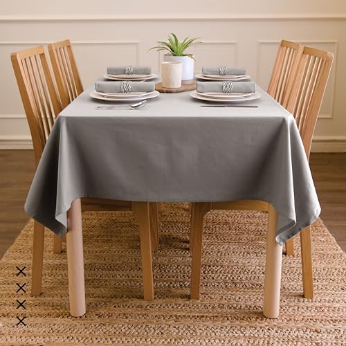 Image of Encasa XO Dining Table Cover Cloth for 6 to 8 Seater | 140x230 cm Cotton Canvas Rectangular Table Cloth | Machine Washable Tablecloth for Indoor & Outdoor Use - Grey Solid Color