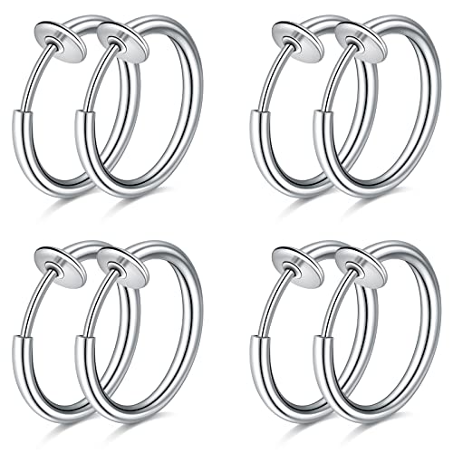 VCMART 8pcs Fake Nose Rings Clip On Septum Belly Lip Ring Hoop Non Pierced Earring Piercing Stainless Steel