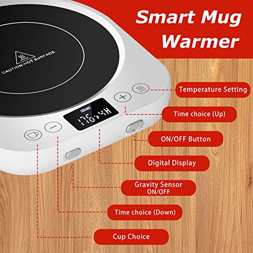 Image of PUSEE Auto On /Off Gravity-Induction Coffee Mug Warmer, 9 Temp Settings, 1-9 Timer Candle Melter, Portable for Home & Office