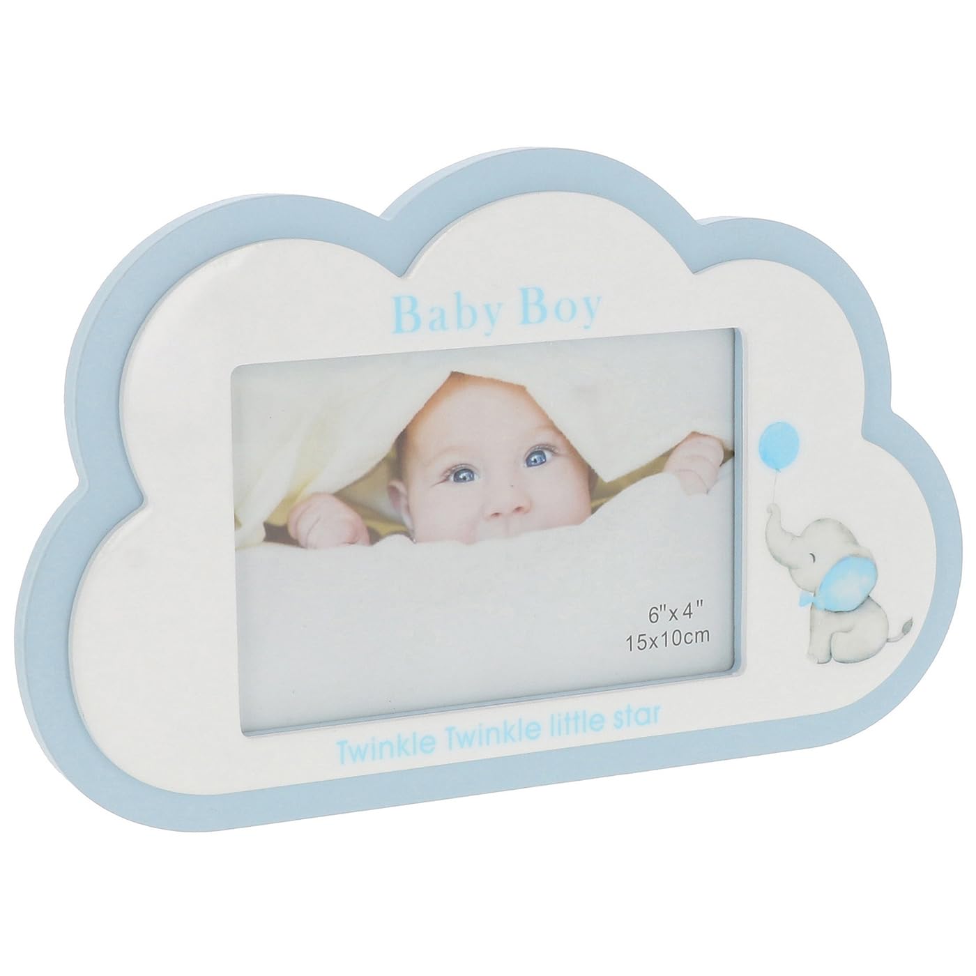 Shudehill Giftware Baby Boy Cloud Photo Frame – Blue Nursery Décor with Elephant Design (Height 16cm x Width 26cm x Depth 1.5cm)