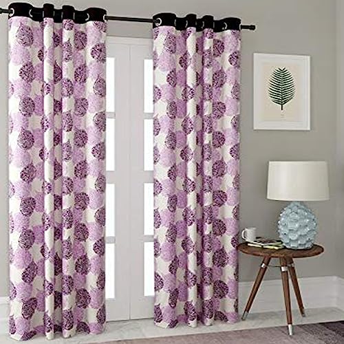 Image of Cortina Durable & Stylish Premium Leaf Print 100% Polyester Curtains - with Metal Grommets - Easy Fit Over Window - Bedroom Living Room Kids Room Hall Kitchen - 7 Feet Set of 1 - Purple 4