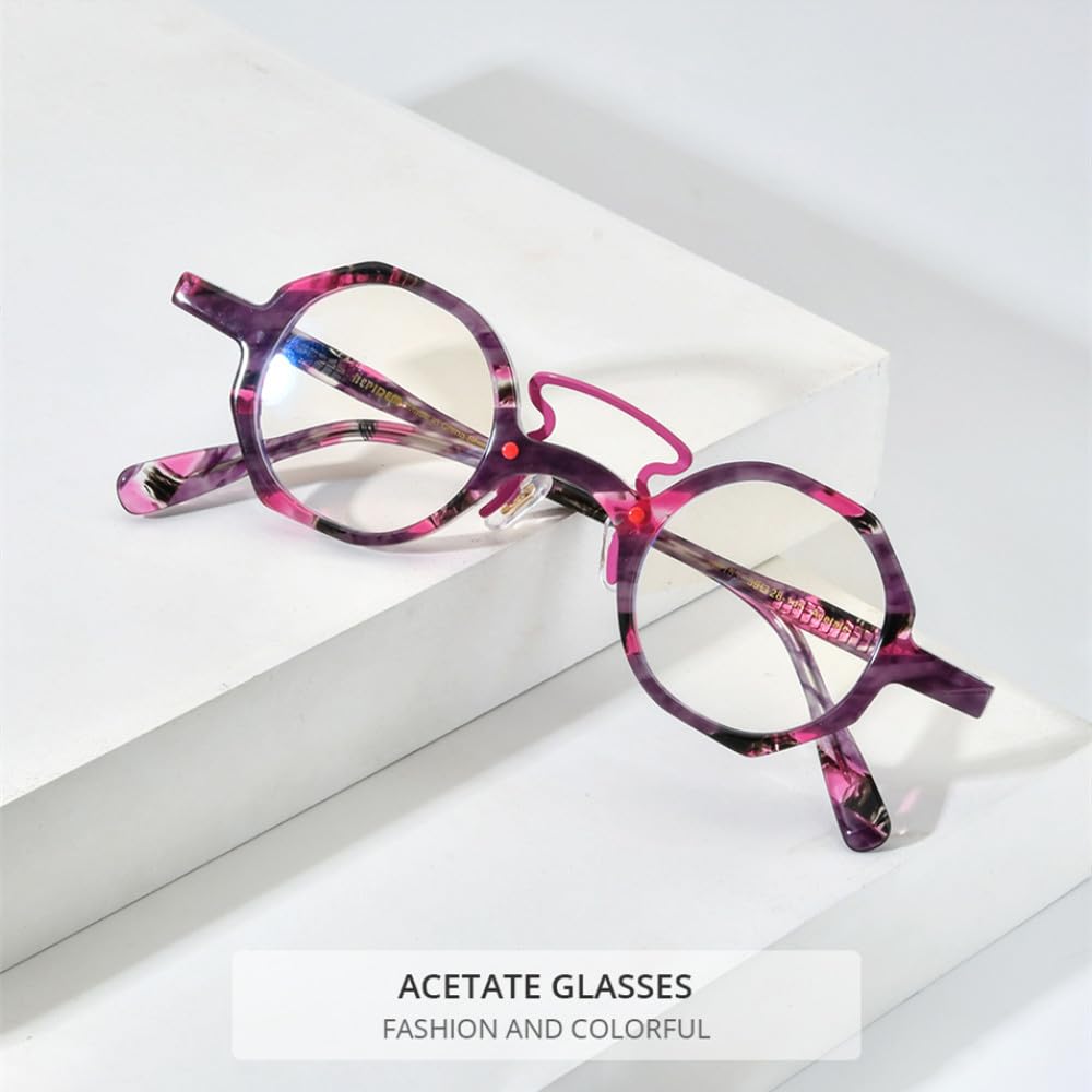 MUTYNE Montura de gafas de acetato para hombre, anteojos redondos Retro Vintage, gafas