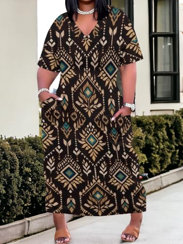 Image of PinkPatty Women's Plus Size V Neck 3 /4 Sleeve Wrap Maxi Dress with Belt | Boho floral wrap maxi dress with belt for vacations, weddings, parties, church, dinners, and everyday elegant wear