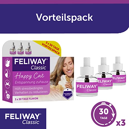 FELIWAY Classic Vorteilspack für Katzen | 3x Nachfüllflakon (neu) | Pheromone zur Reduktion von Stressverhalten | kontinuierliche Entspannung für Ihre Katze | 3x 48ml