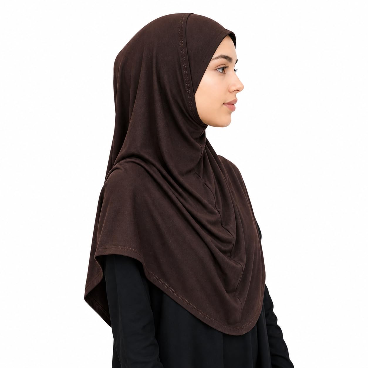 Yaqeen Women's Brown One Piece Large Hijab Cotton/Jersey Instant Amira Khimar Instant Scarf Islamic Salah Prayer Clothes (Brown)