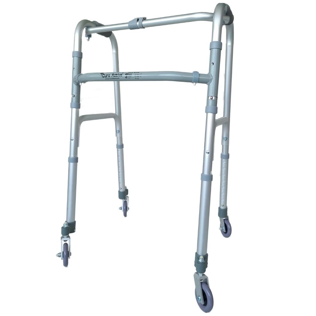 CURA FARMA Cura Walk - Deambulatore per Anziani 4 Ruote Girevoli Valido per Pazienti di Ogni Età con Appoggi Ergonomici Deambulatore Pieghevole e Altezza Regolabile 82-100 cm Supporto e Riabilitazione
