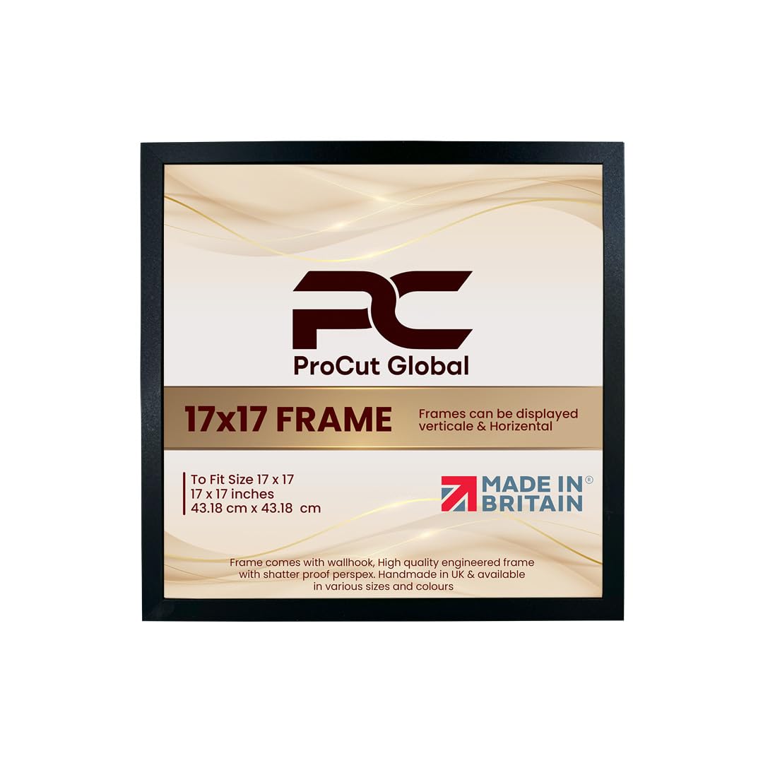 Procut Global 17X17 Black Picture Frames – Sleek Wooden Photo Frame with Shatterproof Perspex for Wall or Tabletop – Perfect for Posters, Certificates, Prints–Multiple Sizes & Colors Available