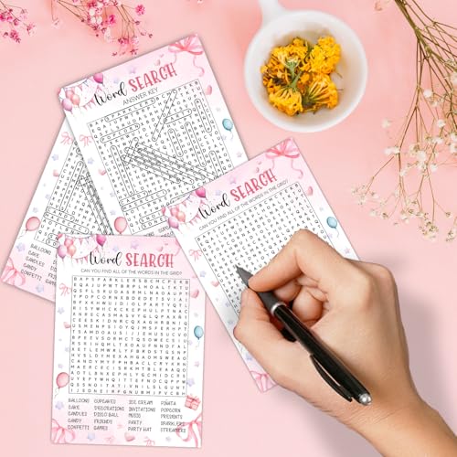 Image of Coquette Pink Bow Themed Sleepover Slumber Party Supplies- Pink Slumber Party Games Card - Sleepover Stuff- Birthday Night Games Creative Idea -Word Search- 20 Game Cards and 2 Answer Key