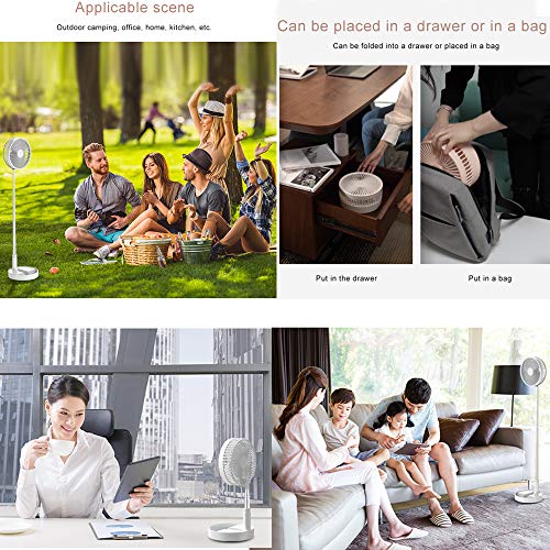 Folding Pedestal Stand Fan Mini Telescopic Fan USB Rechargeable Table Floor Fan Built-in 7200mAh Battery 4 Speeds Adjustable Height and Head Great for Office Home Outdoor Camping White - Thumbnail 7