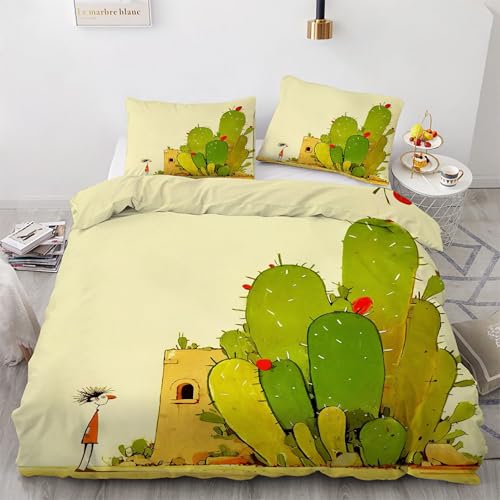 Housse de couette 160x200 cactus avec 2 taies en microfibre