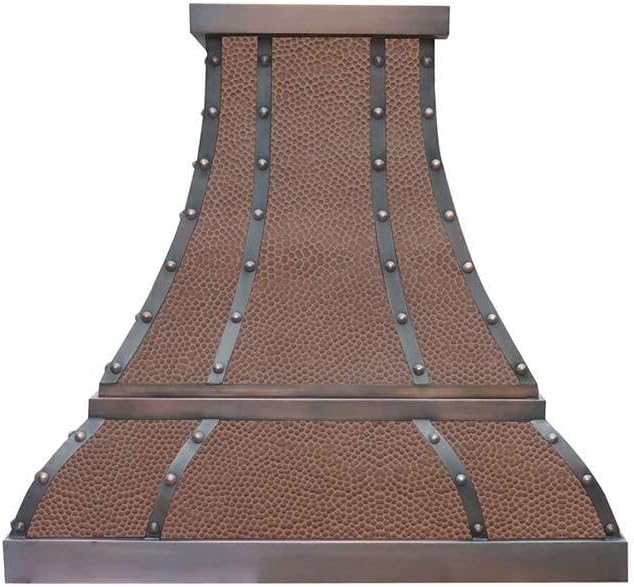 SINDA Hand-Crafted Copper Kitchen Vent Hood, Stainless Steel Hood Vent, Wall Mount, Light Hammered-Oil Rubbed Bronze, 48"Wx48"H, H1STR-LOW4848