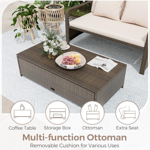 COSTWAY Garden Rattan Daybed, Patio Double Chaise Lounger Sun Bed with 4-Level Adjustable Backrest, Storage Ottoman, Cushions and Pillows, Outdoor Wicker Loveseat Sofa Conversation Furniture, Beige 8 COSTWAY Garden Rattan Daybed, Patio Double Chaise Lounger Sun Bed with 4-Level Adjustable Backrest, Storage Ottoman, Cushions and Pillows, Outdoor Wicker Loveseat Sofa Conversation Furniture, Beige - Image 8