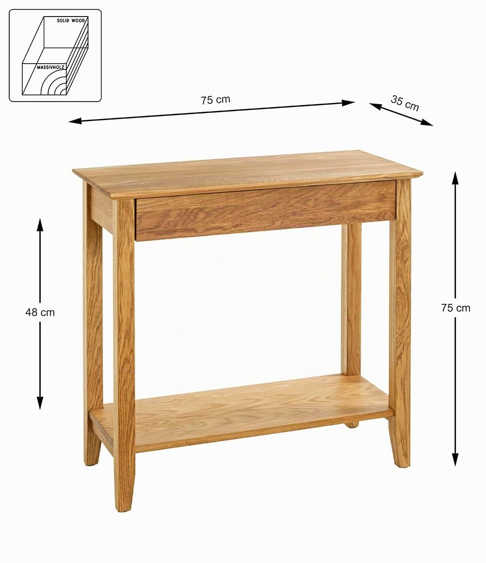 HAKU Console chêne, Bois Massif - Dim.: L 75 cm x H 75 cm x P 35 cm, Style: Traditional