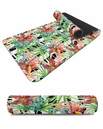 Debedcor Heat Proof Table Pads Waterproof Decorative, Palm Tropical Non-Slip Table Countertop Protector, Farmhouse Summer Botanical Stripes Insulation Mat for Kitchen Room, 40 x 12 Inches