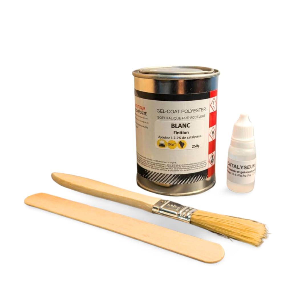 Kit Complet pour Stratification et Retouche - 250g Gel Coat, 250g Résine Polyester, Ruban Mat - Idéal Finitions et Réparations avec Catalyseur Précis