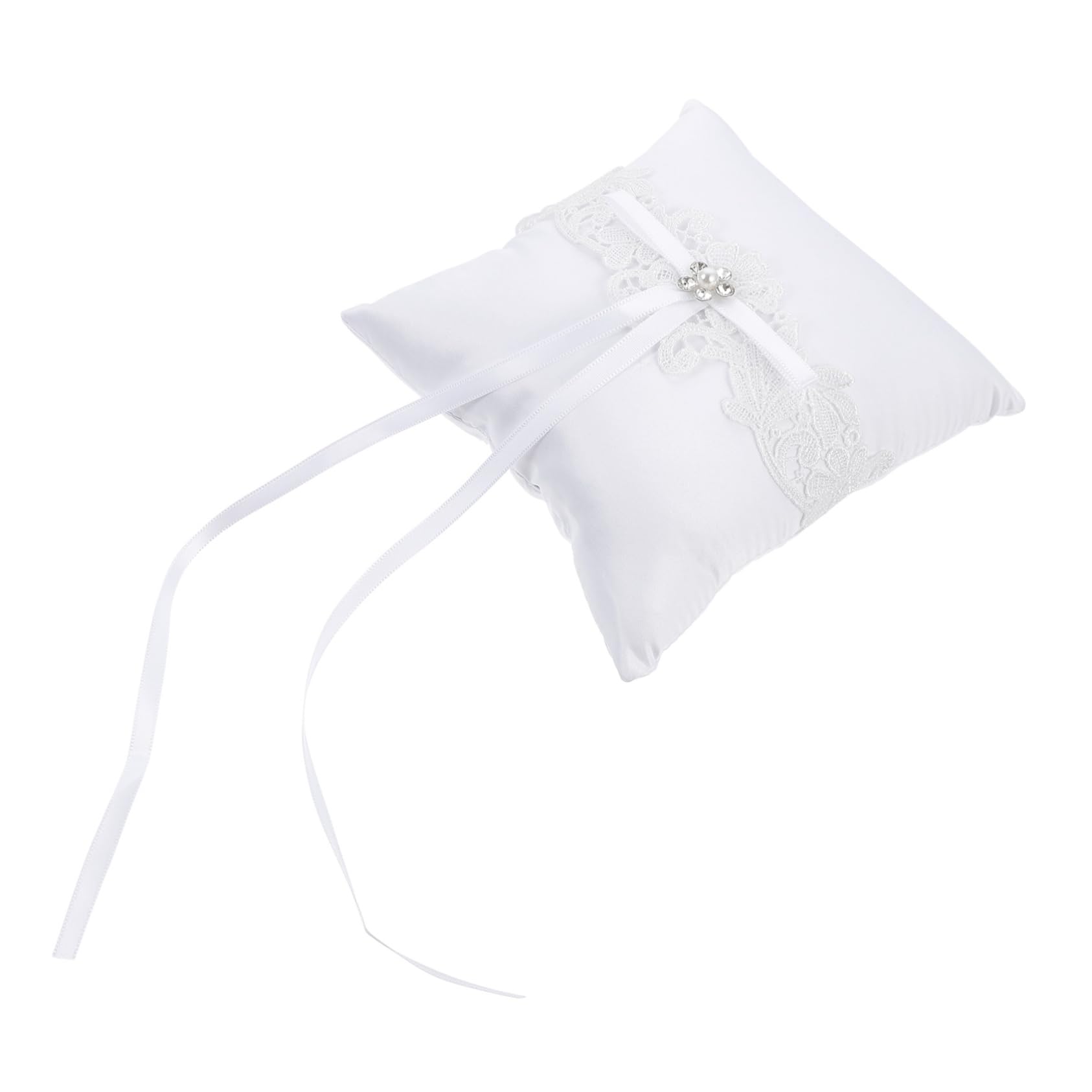 Cabilock Wedding Ring Pillow Lace Holder Bowknot Ring Cushion for Wedding Ceremony