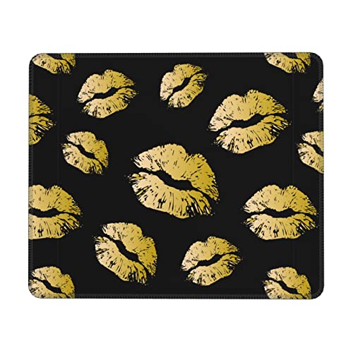 Tapis de souris à lèvres dorées imperméable avec bords cousus pour pc fixe