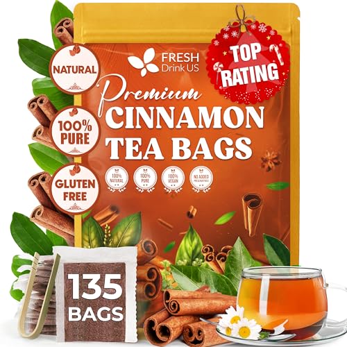 Image of FreshDrinkUS, Premium 135 Cinnamon Tea Bags, 100% Natural & Pure, Herbal Tea, Made with Natural Materials-Corn Fiber Tea Bags, Sugar /Caffeine /Gluten Free. Warmly Taste and Balance.