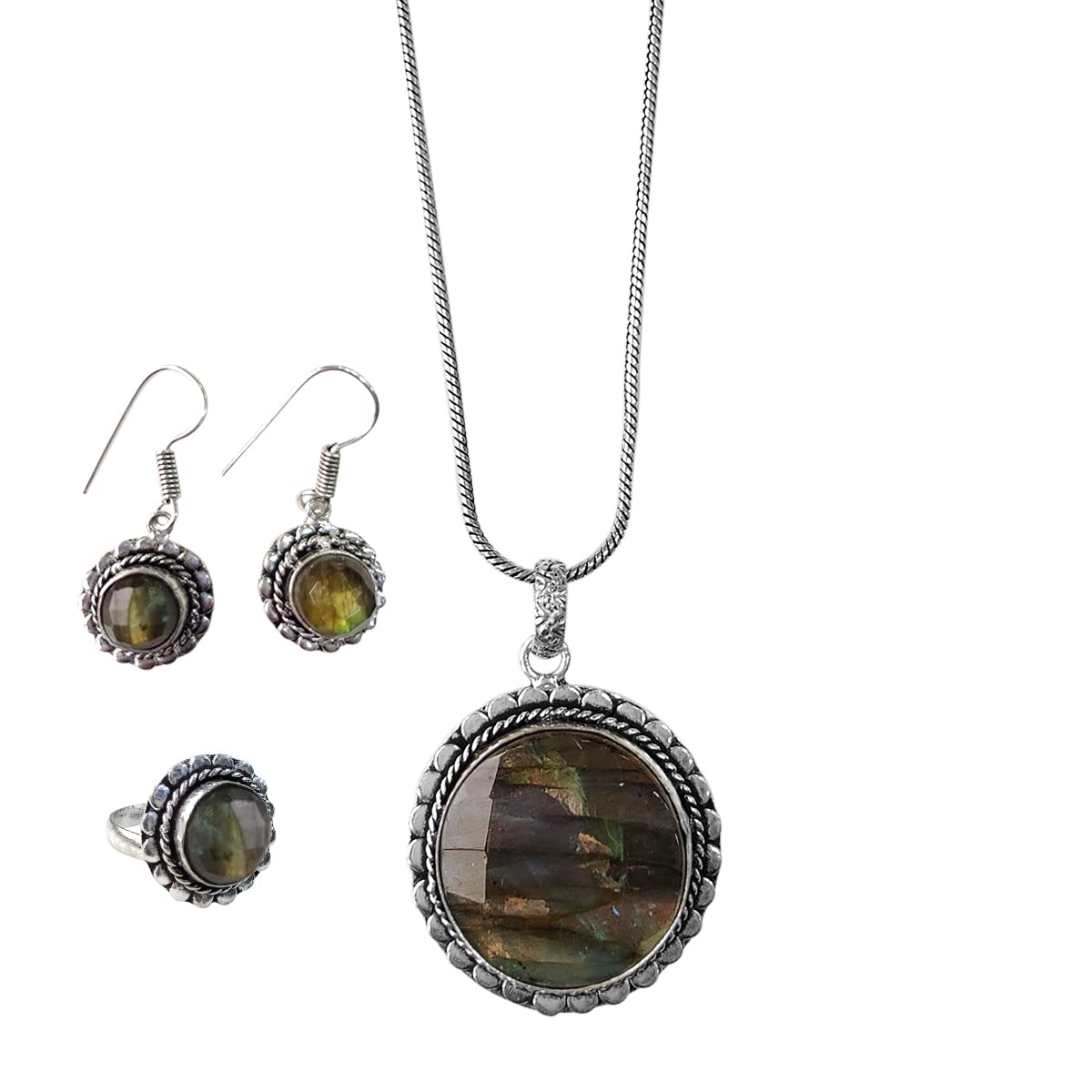 Labradorite Crystal Necklace Set for Women Girls | Stylish Pendant Ring Earring Jewellery Set for Women Couple Fashion Anniversary Birthday Gifts for Women-image-18
