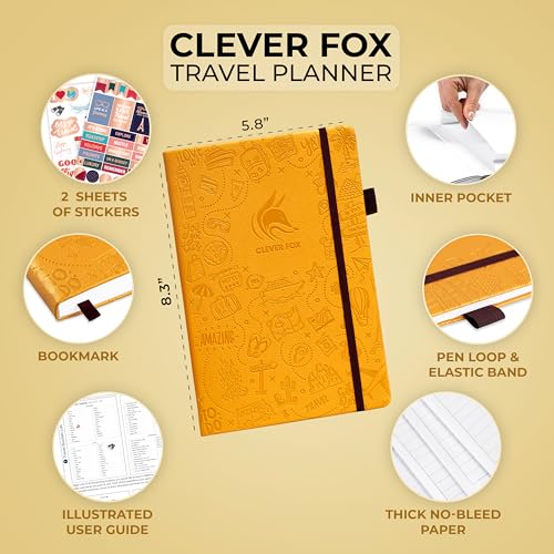 Clever-Fox-Travel-Journal--Vacation-Road-Trip-Itinerary-Planner-Organizer-Traveling-Memory-Diary--A5-Traveler-Adventure-Notebook-Amber-Yellow