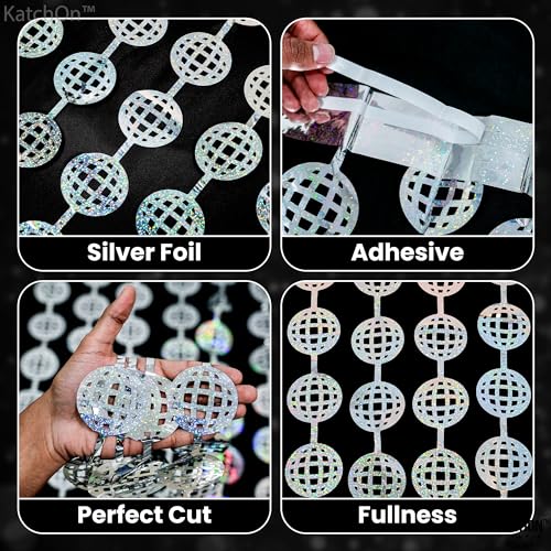 Image of Silver Disco Ball Streamers Curtain - Pack of 2 | Disco Ball Party Decorations | Bachelorette Party Decorations | Birthday Decorations, Bridal Shower Decoration, Engagement, Wedding Decor, KatchOn