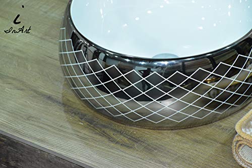 Image of InArt Designer table top wash basin for bathroom /bathroom sink /cabinet wash basin /ceramic basin /counter top basin /vanity washbasin in Round Shape Silver White 16 x 16 x 6 Inch