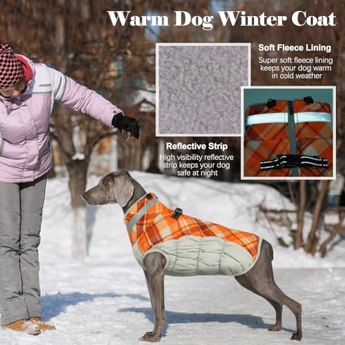 Image of Lelepet Warm Dog Winter Coat Dog Coats for Large Dogs Waterproof Jacket | Reflective Cold Weather Coats with Harness Windproof Zip-Up Winter Fleece Vest Padded Snowsuit Pitbull Labrador XXL