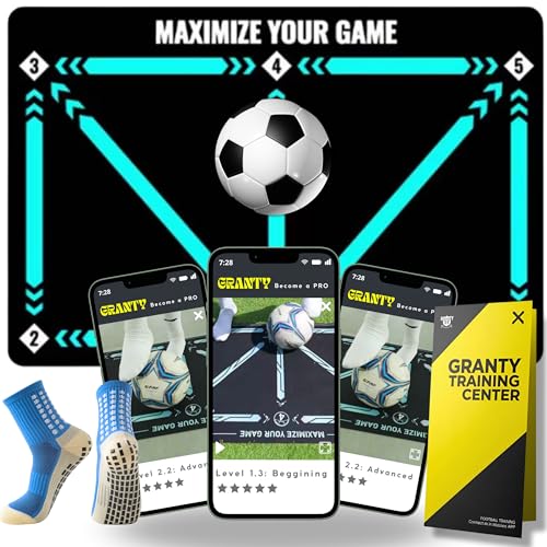 GRANTY Tapete de treino de futebol com APP - tapete de futebol, inclui APP com treino, presente de futebol para crianças, treino de futebol