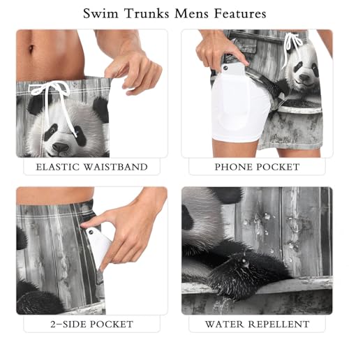 Panda Bathtub Vintage Mens Swim Trunks with Liner, Cool Quick Dry Beach Swim Shorts, Swimwear Bathing Suits S3