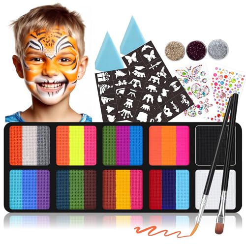 Kinderschminke Set 10 Farben Kinderschminke Fasching Karneval Schminke für Kinder Wasserbasis Faschingsschminke Face Paint Gesichtsfarben Körperfarben für Halloween Karneval Fasching