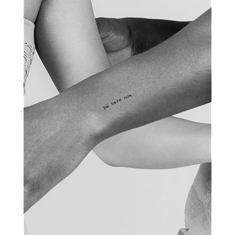 Inkbox Temporary Tattoo of Quote, Realistic, Semi-Permanent and Long Lasting Temporary Tattoo for Adults, Lasts 1-2 Weeks - Tattoos with Self Expression & Easy Application - Be Here Now, Ici, 2x2 Cover